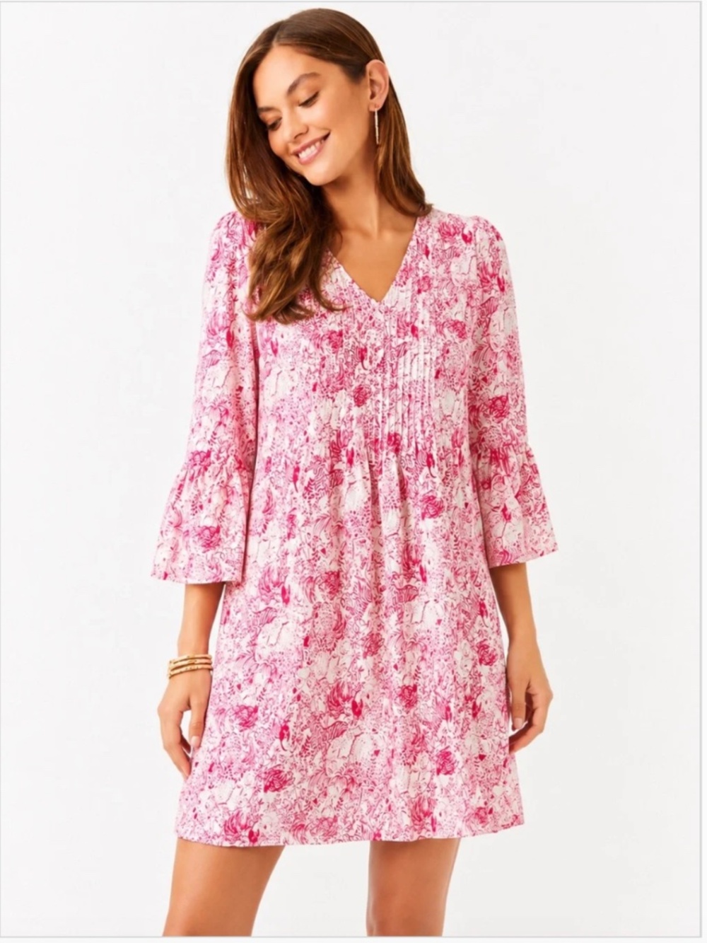 Lilly Pulitzer Danika 3/4 Sleeve Tunic Dress Raspberry Rouge Animal Magnetism